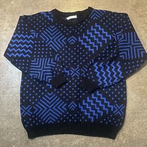 Vintage 80s Jamie Scott Sweater Unisex XL Black Silk Angora‎ Rabbit Hair Floral